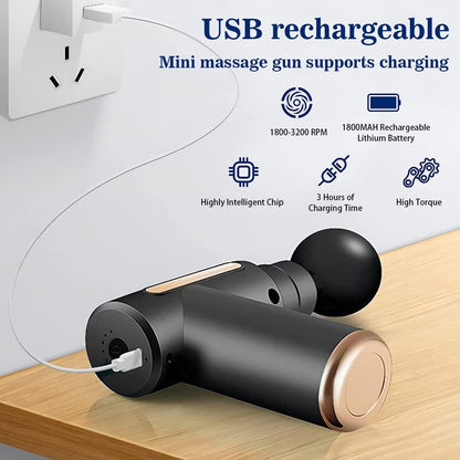 Rechargeable Muscle Massage Gun – Portable Percussion Massage Device with 4 Interchangeable Heads for Body Use