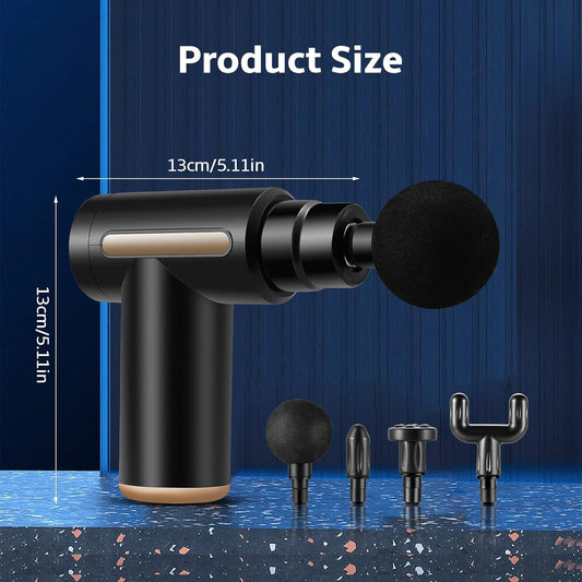 Rechargeable Muscle Massage Gun – Portable Percussion Massage Device with 4 Interchangeable Heads for Body Use