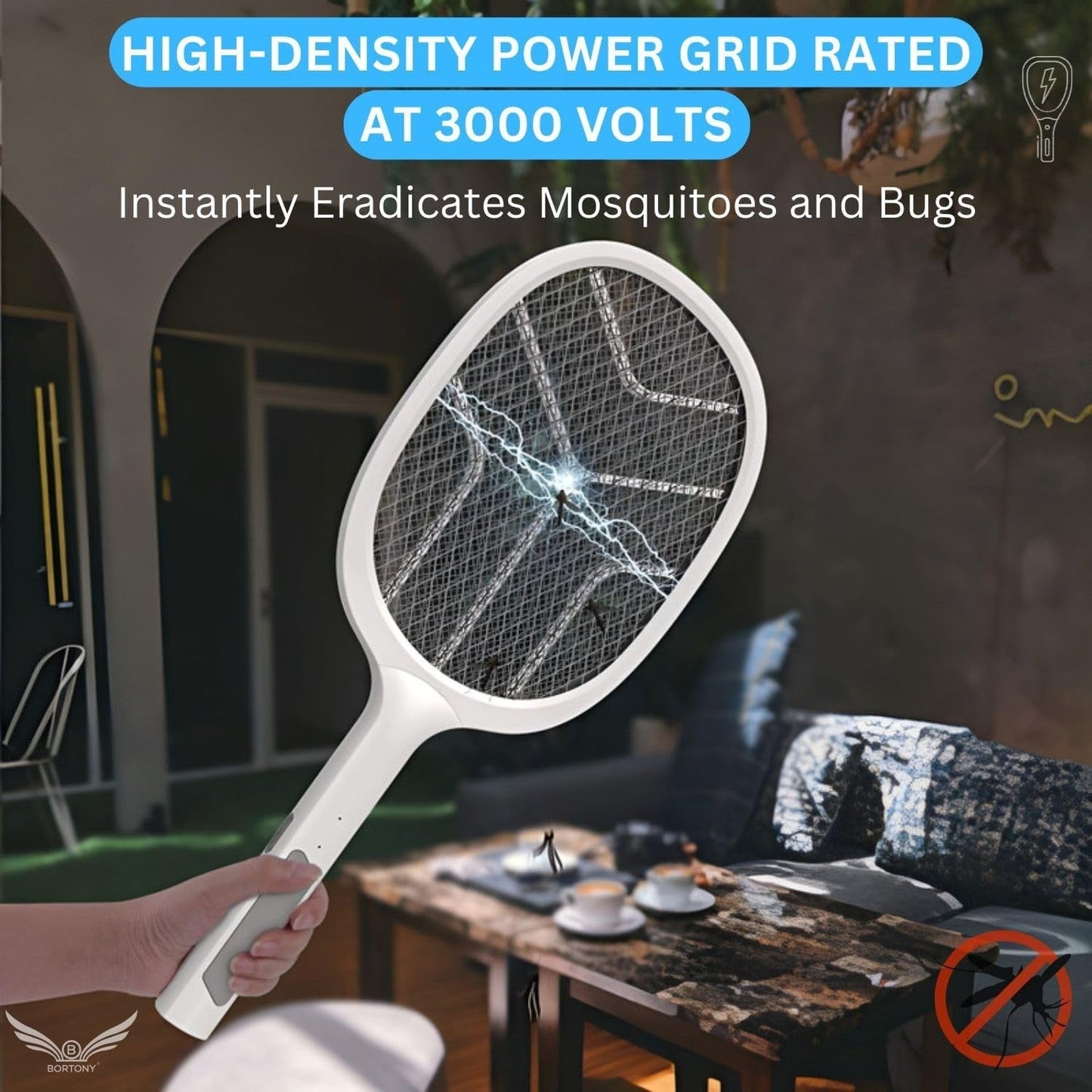 Rechargeable Electric Mosquito Racket – USB Insect Zapper Bat with LED Light for Indoor & Outdoor Use