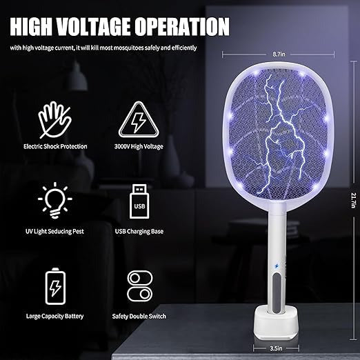 Rechargeable Electric Mosquito Racket – USB Insect Zapper Bat with LED Light for Indoor & Outdoor Use