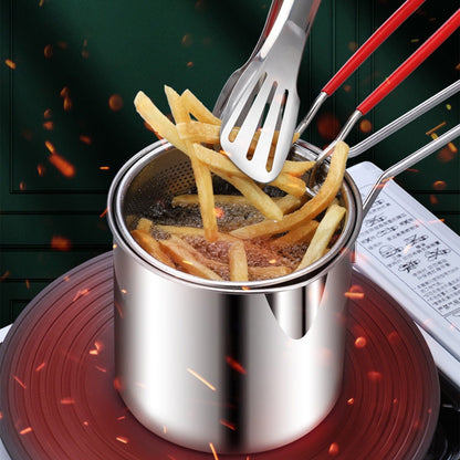 2-in-1 Stainless Steel Deep Fryer Pot with Removable Strainer Basket and Heat-Resistant Handle