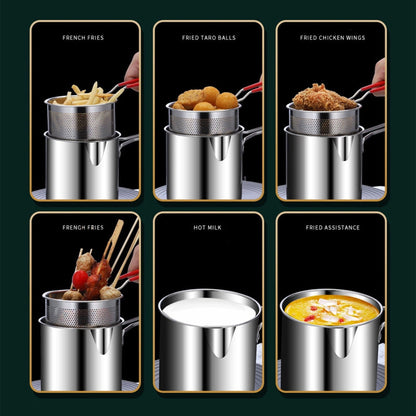 2-in-1 Stainless Steel Deep Fryer Pot with Removable Strainer Basket and Heat-Resistant Handle