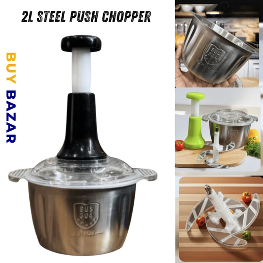 2L Stainless Steel Push Chopper – Manual Hand Press Vegetable & Meat Chopper