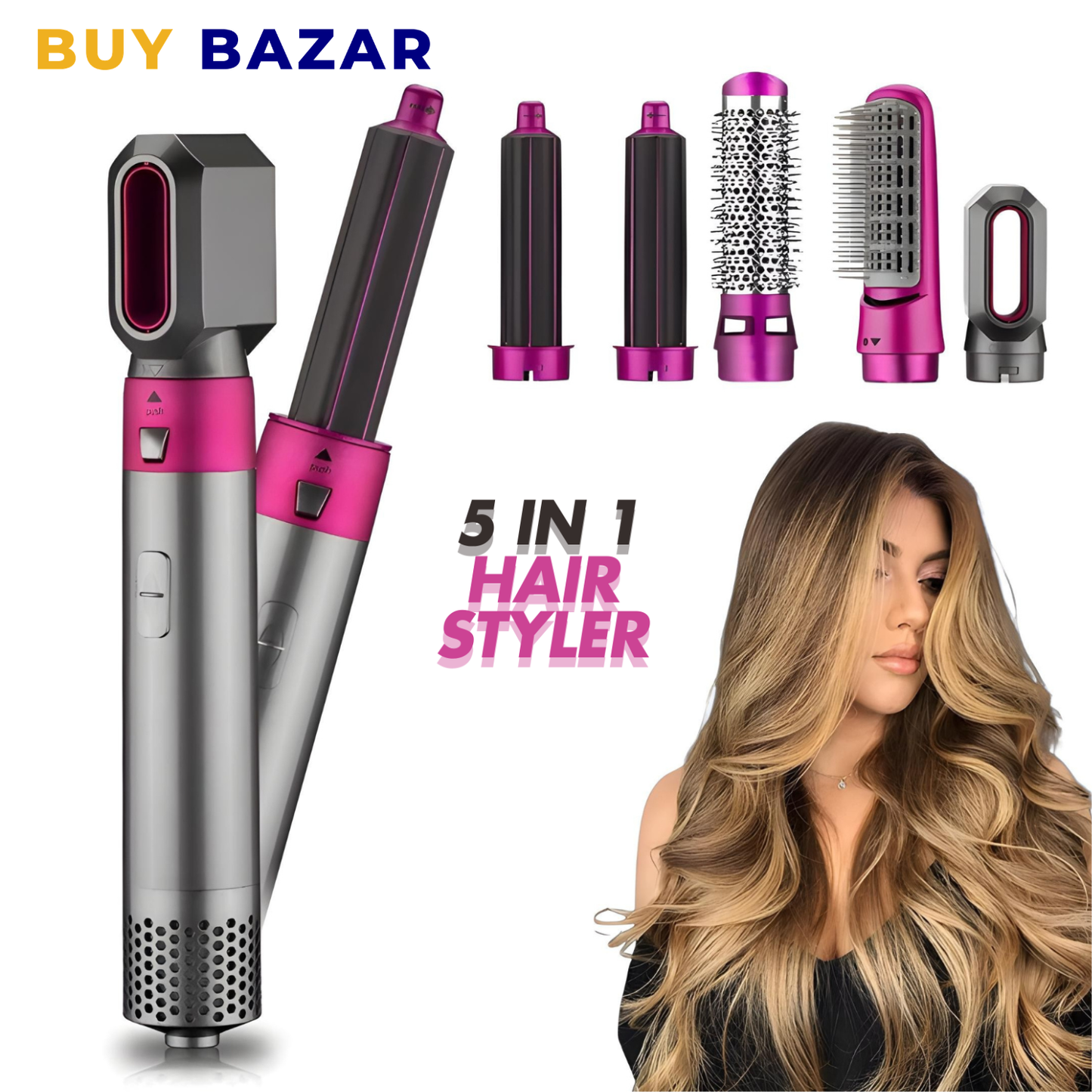 5-in-1 Hot Air Hair Styler & Dryer Brush Set – Multi-Attachment Hair Styling Tool for Drying, Curling & Volume