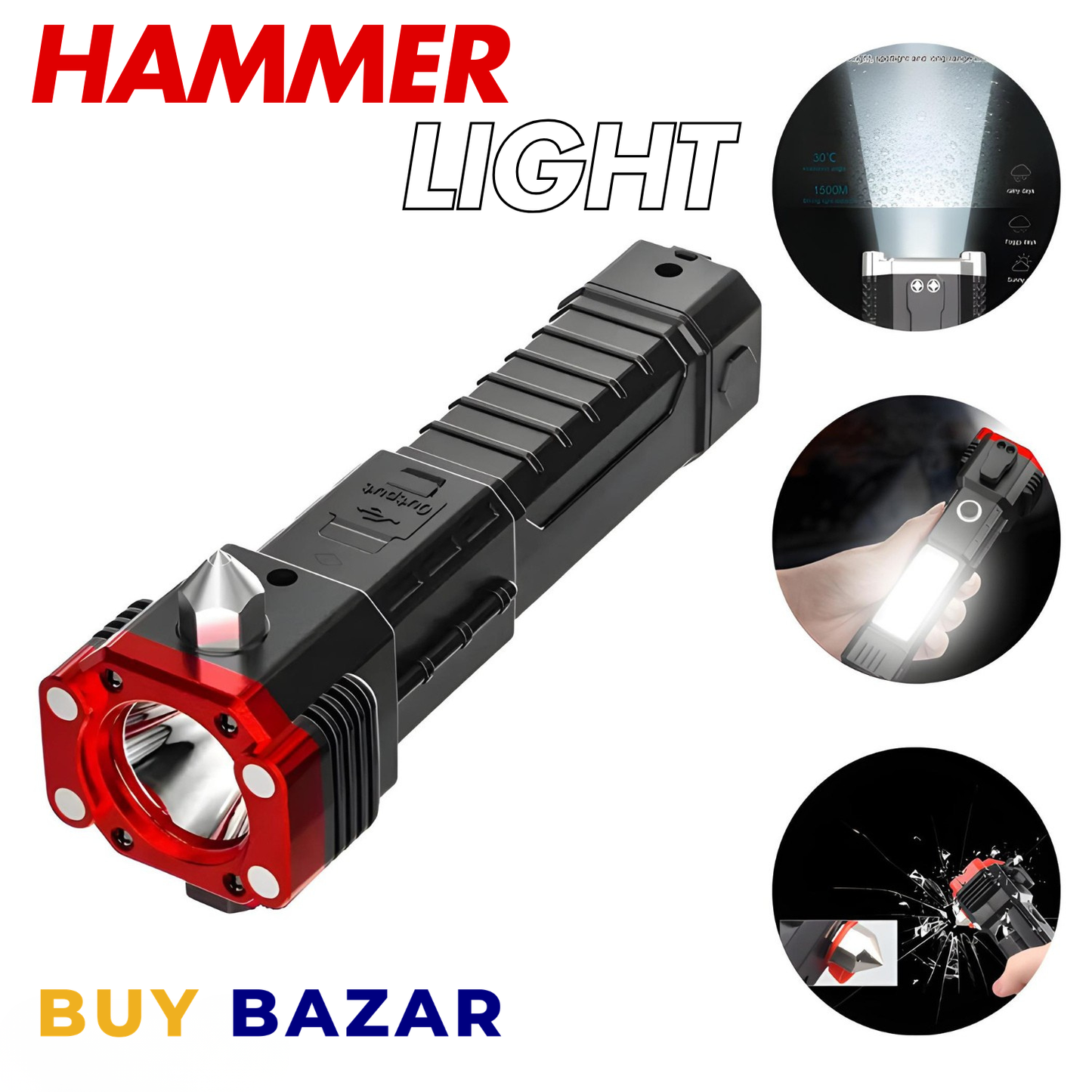 Multi-Function Safety Hammer COB LED Work Light with Magnet Base