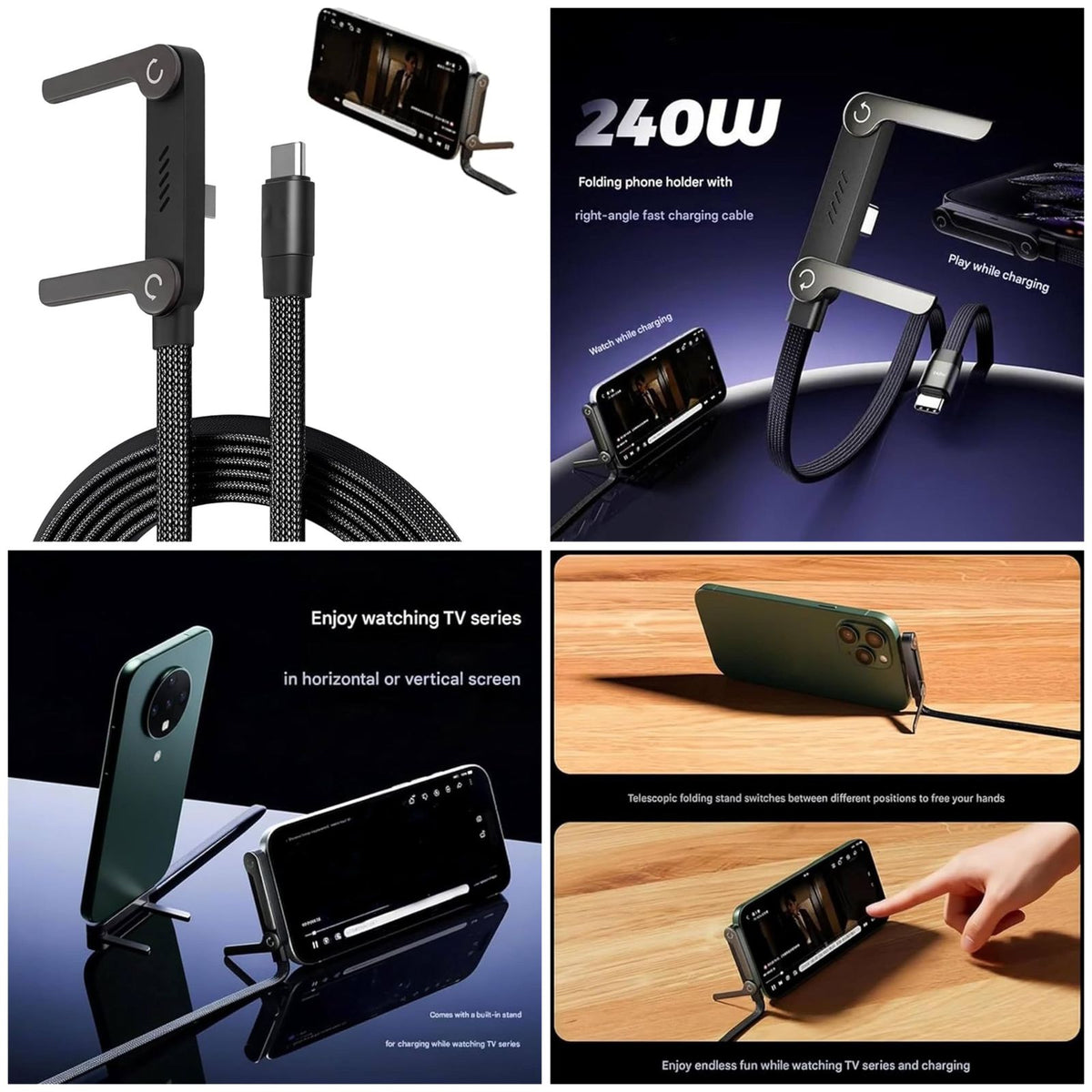 Type-C Fast Charging Cable with Phone Clamp